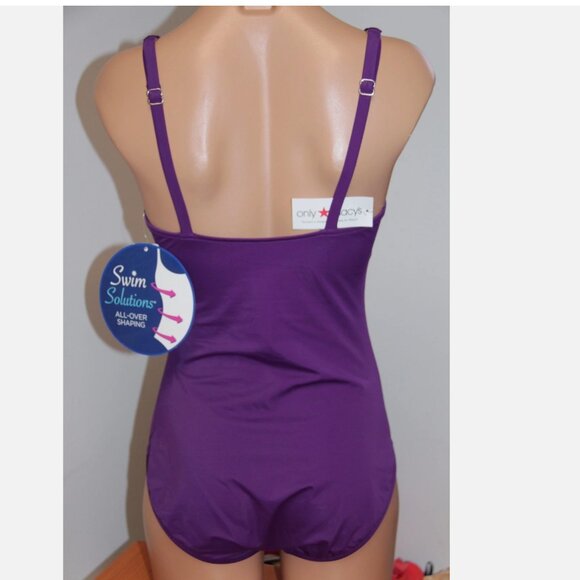 NWT Swim Solutions Swimsuit Bikini 1 one piece Sz 10 up to D cup Purple wine - Picture 5 of 5